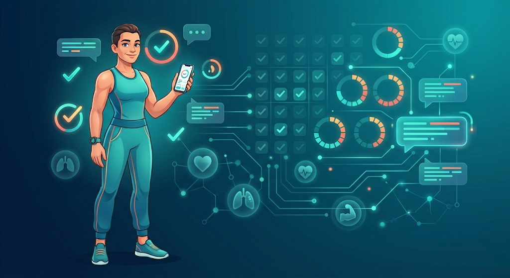 Cartoon-style illustration of a person checking off progress with visible momentum