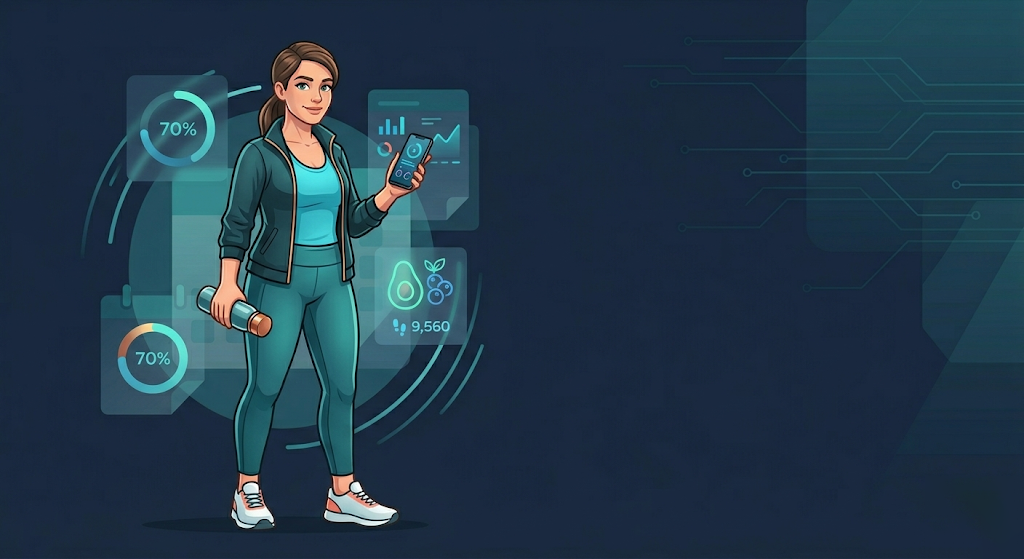 Cartoon-style illustration of a person building healthier habits with calm confidence